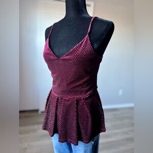 Soprano Deep Red Textured Peplum Top